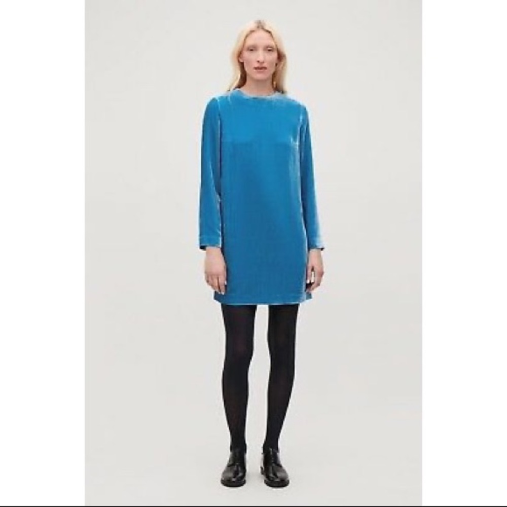 COS silk blend velvet long sleeve shift dress with pockets NWT